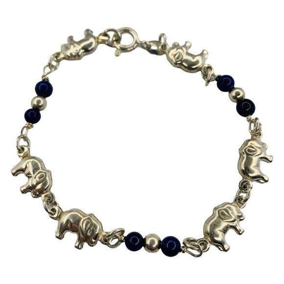 925 Sterling Silver Elephant Motif Chain Bracelet 7.25" Manchester Whimsical - Picture 1 of 11